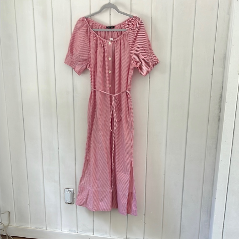 J. Crew Red Stripe Puff Sleeve Midi Dress